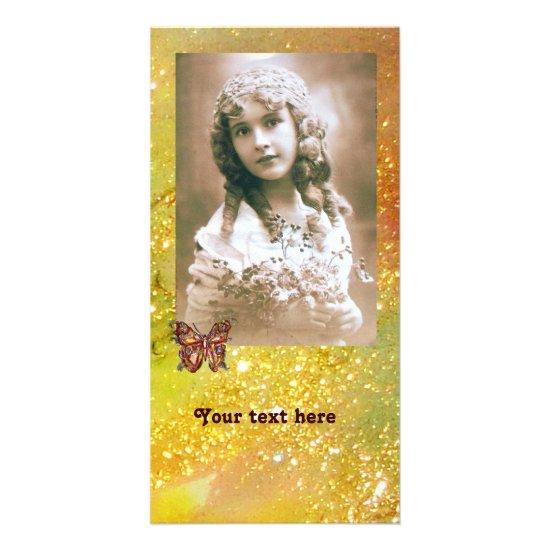 BUTTERFLY IN SPARKLES bright red orange yellow Card