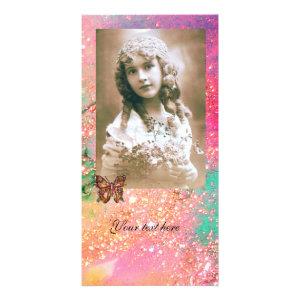 BUTTERFLY IN SPARKLES bright red ,pink green Card