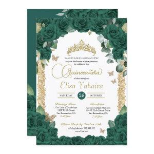 Butterfly Jade Green Rose and Gold Quinceanera