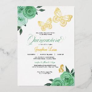 Butterfly Mint Green Roses Quinceanera Real Foil