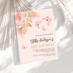 Butterfly pampas grass pink rose gold birthday  postcard