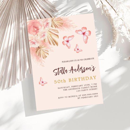 Butterfly pampas grass pink rose luxury birthday