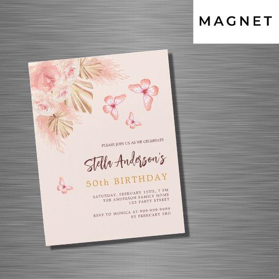Butterfly pampas grass pink rose luxury birthday magnetic