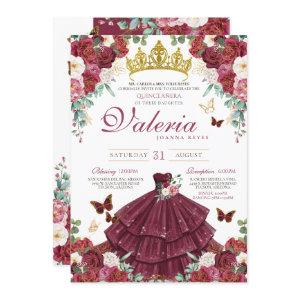 Butterfly Princess Burgundy Red Roses Quinceañera
