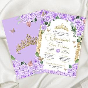 Butterfly Purple Floral Rose and Gold Quinceanera