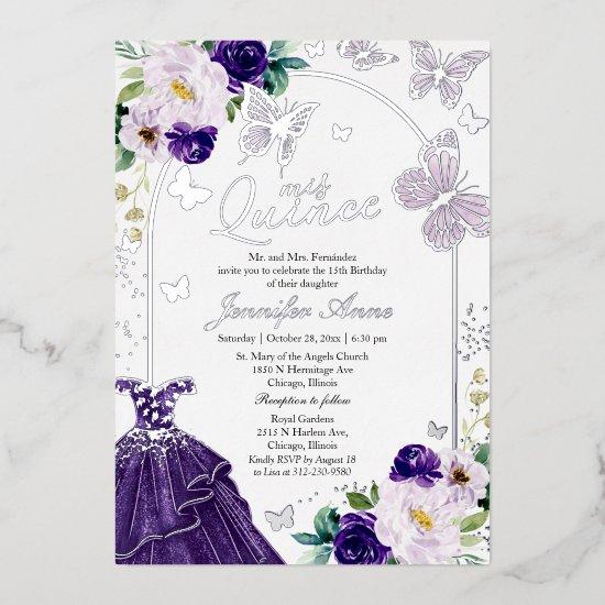 Butterfly Quince Dark Purple Dress Silver Foil