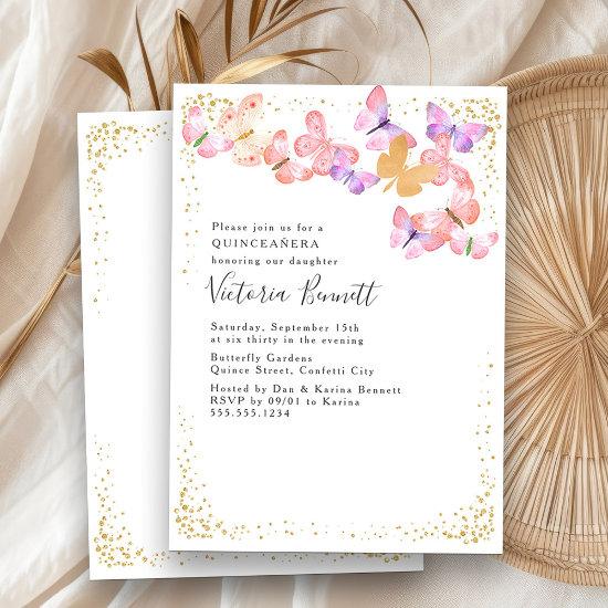 Butterfly Quinceanera Pink Gold 15th Birthday