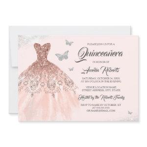 Butterfly Rose Gold Sparkle Dress Quinceanera