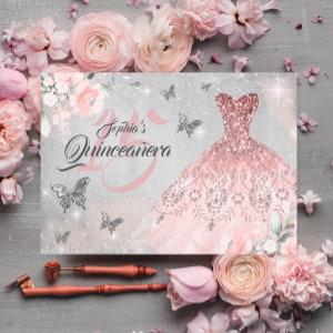 Butterfly Rose Gold Sparkle Dress Quinceanera