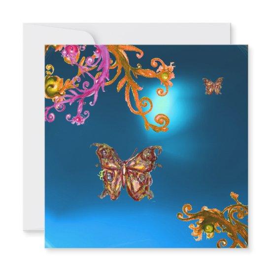 BUTTERFLY  SAPPHIRE BLUE, bright pink yellow brown