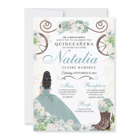 Cacti Floral Mint Green Western Charra Quinceanera