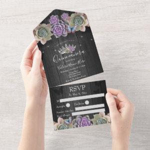 Cactus and Butterfly Elegant Quinceanera Gray All In One