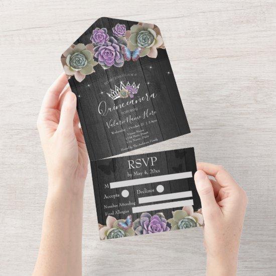 Cactus and Butterfly Elegant Quinceanera Gray All In One
