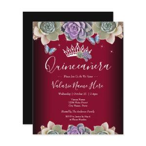Cactus and Butterfly Elegant Quinceanera Invitatio