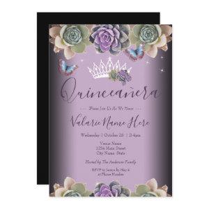 Cactus and Butterfly Elegant Quinceanera Invitatio