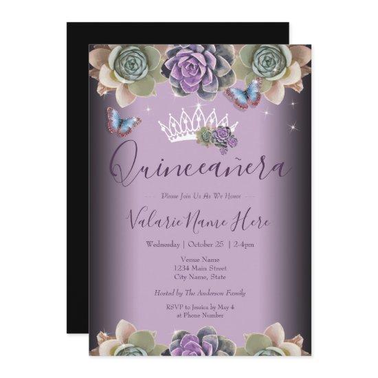 Cactus and Butterfly Elegant Quinceanera Invitatio