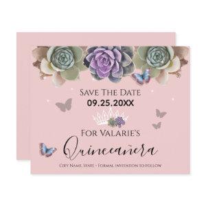 Cactus Butterfly Elegant Quinceanera Save the Date