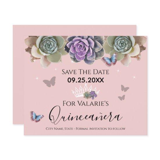Cactus Butterfly Elegant Quinceanera Save the Date
