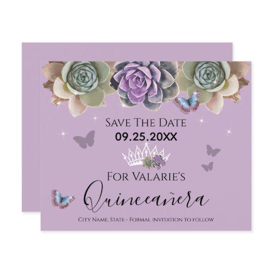 Cactus Butterfly Elegant Quinceanera Save the Date