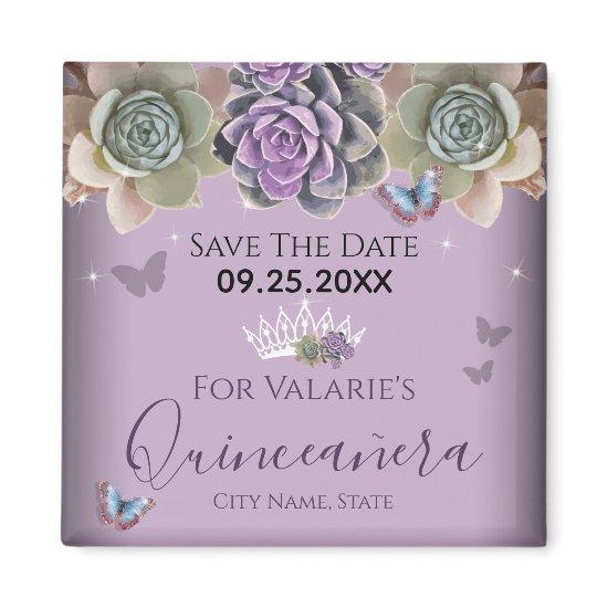 Cactus Butterfly Elegant Quinceanera Save the Date Magnet