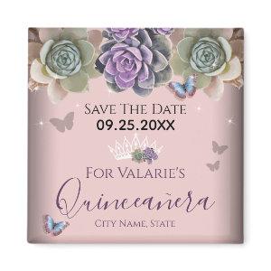 Cactus Butterfly Elegant Quinceanera Save the Date Magnet