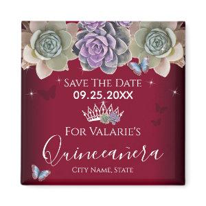 Cactus Butterfly Elegant Quinceanera Save the Date Magnet