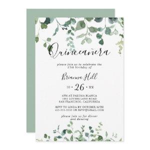 Calligraphy Script Green Foliage Quinceañera