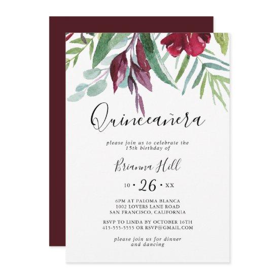 Calligraphy Tropical Colored Floral Quinceañera