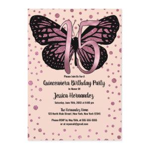 Cassis Pink Butterfly Glitter Confetti Quinceañera