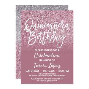 Cassis Pink Silver Faux Glitter Ombre Quinceañera
