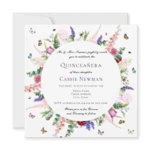 Casual Pink Purple Floral Butterflies Quinceañera