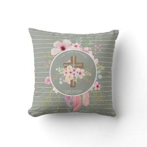 Catholic QUINCEANERA Floral Cross Personalized Throw Pillow