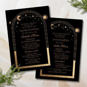 Celestial Black Gold Bilingual Spanish Quinceañera