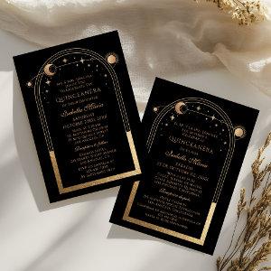 Celestial Black Gold Bilingual Spanish Quinceañera