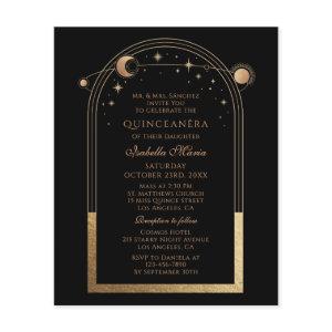 Celestial Black Gold QR Code Quinceañera Flyer