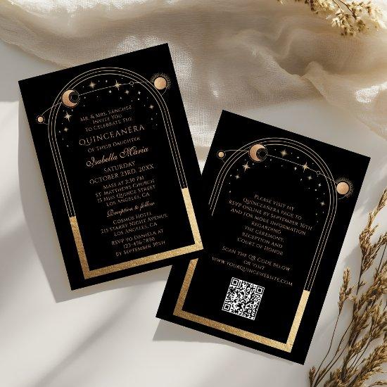 Celestial Black Gold QR Code Quinceañera