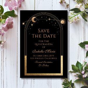 Celestial Black Save The Date Birthday Quinceanera