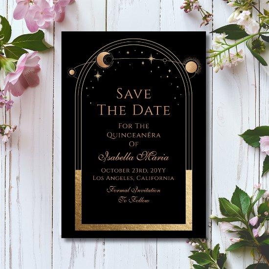 Celestial Black Save The Date Birthday Quinceanera