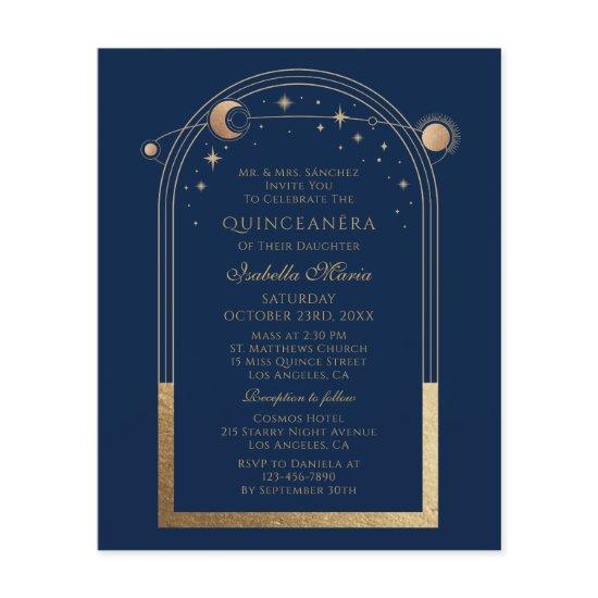 Celestial Blue Gold Sun Moon Stars Quinceañera