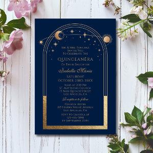 Celestial Blue Gold Sun Moon Stars Quinceañera