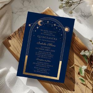 Celestial Blue Gold Sun Moon Stars Quinceañera