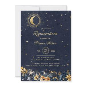 Celestial Floral Blue Gold Stars Quinceanera