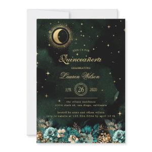 Celestial Floral Green Gold Stars Quinceanera