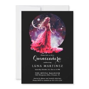 Celestial Goddess Red Dress Starry Sky Quinceañera