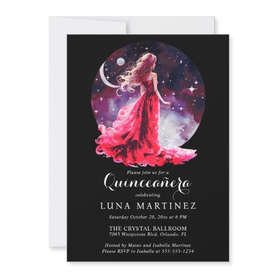 Celestial Goddess Red Dress Starry Sky Quinceañera