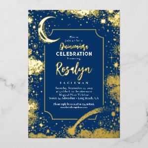 Celestial Gold Stars and Moon Night Quinceanera  Foil