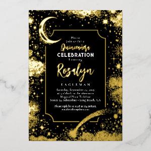 Celestial Gold Stars and Moon Night Quinceanera  Foil