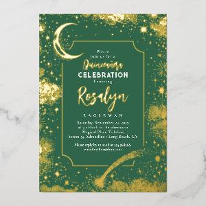Celestial Gold Stars and Moon Night Quinceanera  Foil