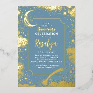 Celestial Gold Stars and Moon Night Quinceanera  Foil