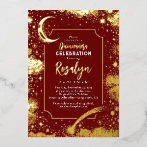 Celestial Gold Stars and Moon Night Quinceanera  Foil